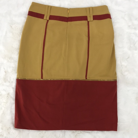 Vivento Colorblock Rust Mustard Unique Pencil Skirt - Picture 5 of 8